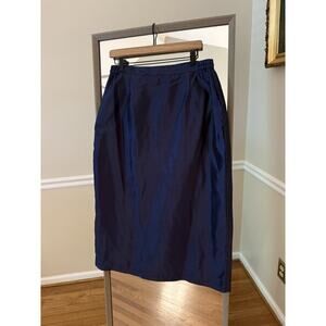 Terramina Collection Navy Blue Sateen Midi Pencil Skirt 14